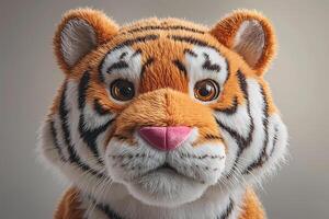 Adorable plush tiger cub posing on seamless backdrop photo