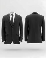 Black suit front and back view displayed on white background photo
