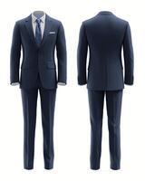 Blue business suit showing front and back views photo