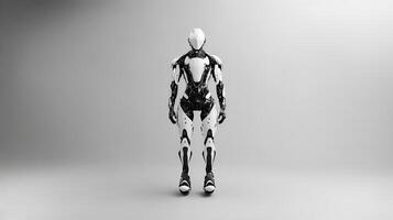 Futuristic humanoid robot standing in minimalist space photo
