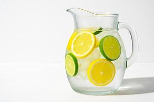 Refreshing Lemon Lime Water in Glass Pitcher with Ice photo