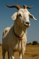 a goat with a rope tied to its neck photo