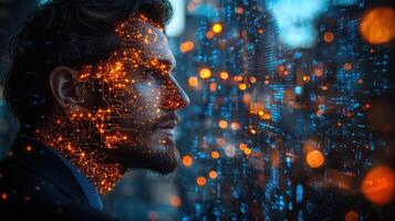 A man with glowing dots on his face photo