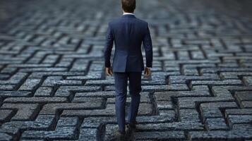A man in a suit walks through a maze photo