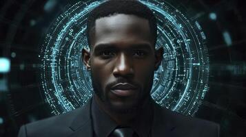 A black man in a suit and tie looking at the camera photo