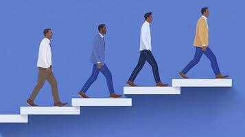 A group of people walking up a staircase photo