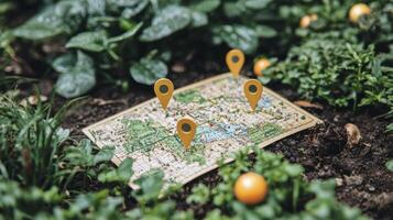 A map of the garden with pins photo