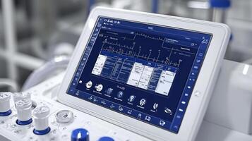 A tablet computer is sitting on a table in a hospital room photo