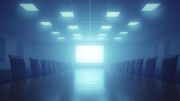 Empty conference room with a light shining through the ceiling photo