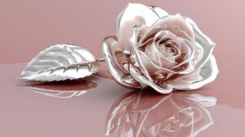 A rose is shown in a silver setting photo