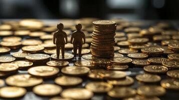Golden coins and people standing on top of them photo