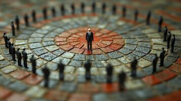 A man stands in the middle of a circle of people photo