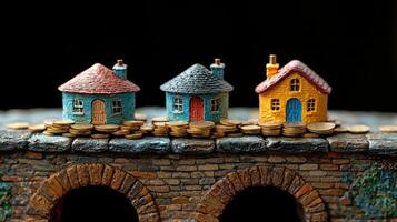 Miniature houses on a bridge photo