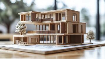 A model of a house sitting on top of a book photo