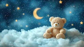 Teddy bear on the clouds with stars and moon photo