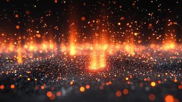 A glowing orange light is shown in the middle of a dark background photo