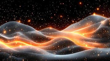 An abstract image of a mountain range with glowing orange waves photo