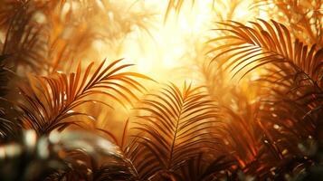 A tropical forest with sunlight shining through the leaves photo