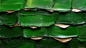 A painting of green paint with gold paint on it photo