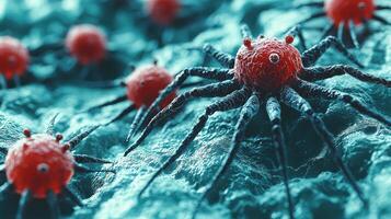 A close up of red and black spiders photo
