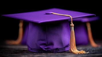 A purple graduation cap with a tassel on top photo