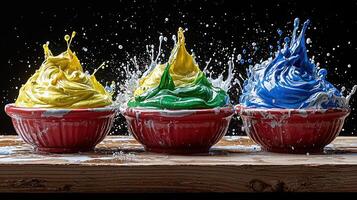 Three bowls of frosting photo