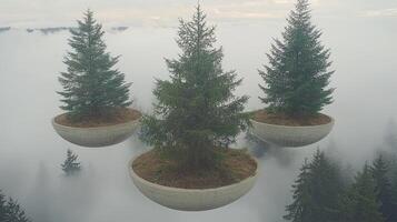 Three trees in a concrete bowl surrounded by trees photo