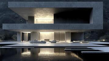 Modern house with pool and water feature photo