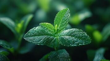 A close up of a green leaf with water droplets photo