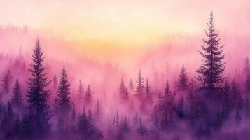 A painting of purple fog and trees photo