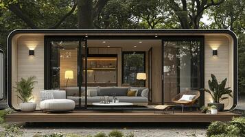 A modern tiny house in the woods photo