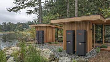 A small cabin with two water tanks on the side photo