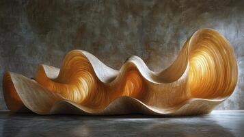 A sculpture made out of wood that looks like waves photo