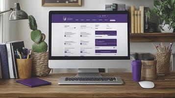 A computer monitor with purple icons on it photo