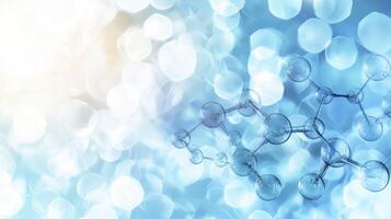 A blue background with a molecule structure photo