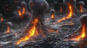 A close up of a volcano with lava and fire photo