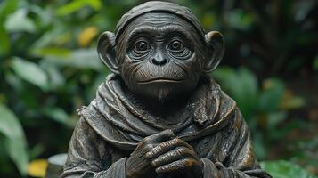 A statue of a monkey with a scarf on its head photo