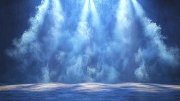 Blue light coming from the stage in a dark room photo