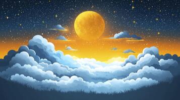 A cartoon illustration of the moon and clouds photo