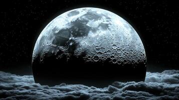 A large moon is seen in the sky above clouds photo