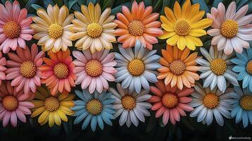 A row of colorful flowers with a black background photo