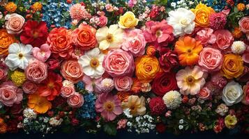 A large arrangement of flowers is shown photo
