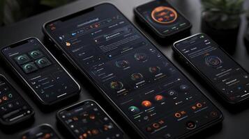 A group of smartphones with various apps on them photo