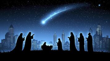 The nativity scene with the manger and the star photo