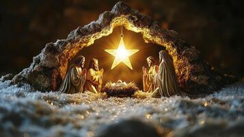 The nativity scene with three wise men and a star photo