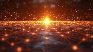An abstract image of a glowing light and a network photo