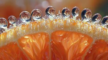 A close up of a slice of orange with water droplets on it photo