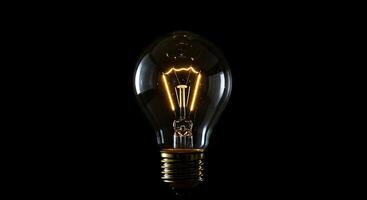 A light bulb is lit up on a black background photo