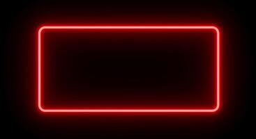 Red neon square frame on black background photo