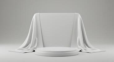 Empty podium with a white cloth draped over it photo